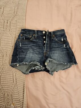 Levi's Dark Blue Distressed High-Rise Denim Shorts
